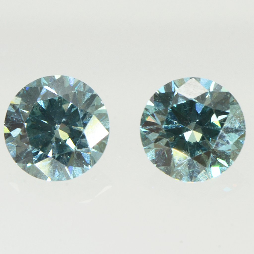 Round Diamond Pair Fancy Greenish Blue Vs2 0.59 Tcw